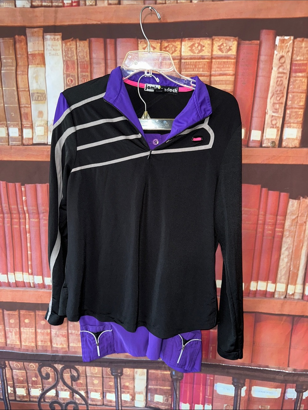 Jamie Sadock Golf Outfit Set Purple Shorts 4 Black 1/4 Zip Top M